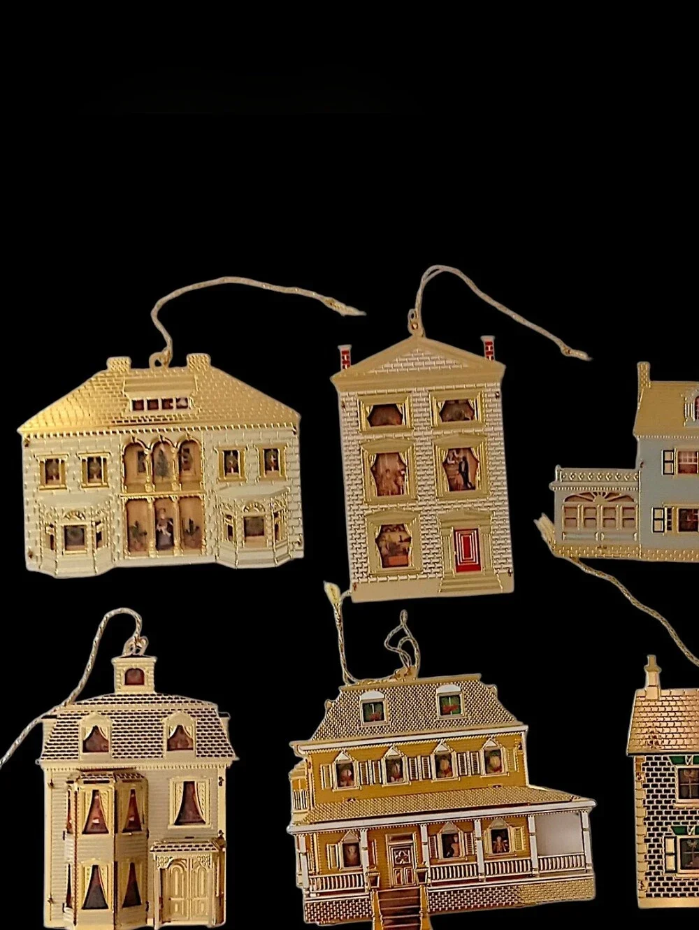 6 Bing Grondahl Collection Doll Houses of America Ornaments Gold Plate Christmas